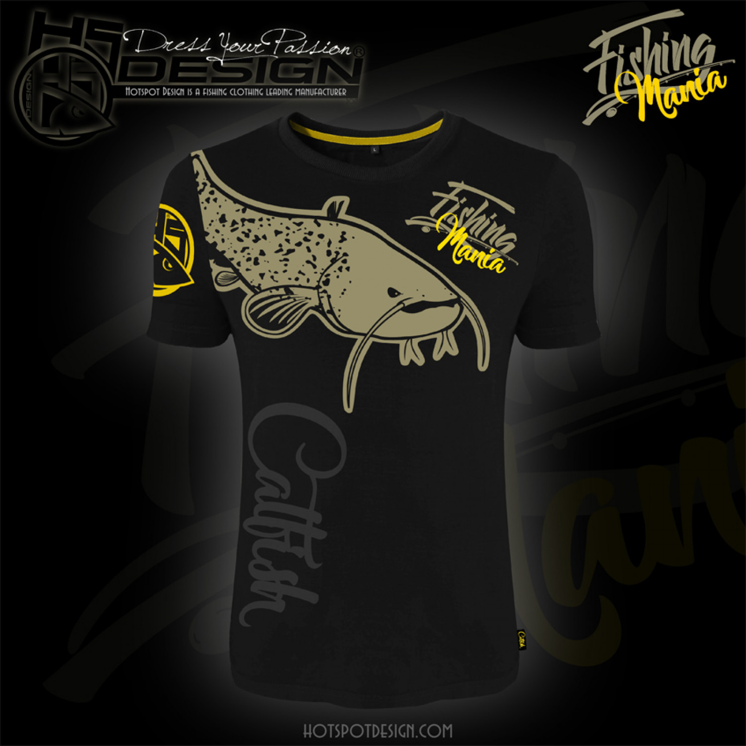 Hotspot Design T-Shirt Fishing Mania CATFISH Collection Mania schwarz gelb 