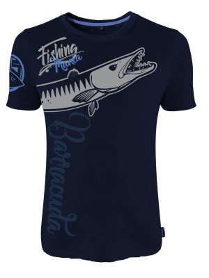 HOTSPOT DESIGN Fishing Mania Barracuda, blau, T-Shirt, Für Meeresangler